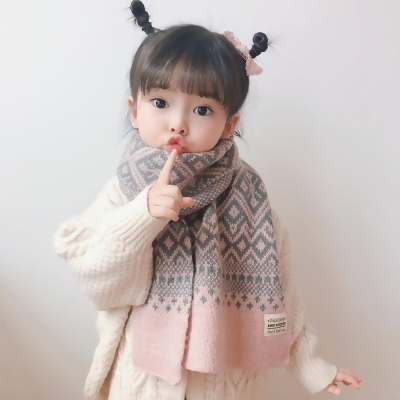 可愛菱形格子風格韓系INS網紅百搭保暖兒童針織圍巾【AShop】 