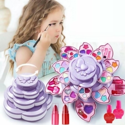 紫色花型兒童可水洗豪華公主彩妝旋轉盒化妝玩具禮盒【AShop】 