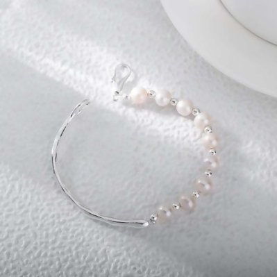 母親節限定 香港新款淡水珍珠純銀半手鍊半手鐲-白色 