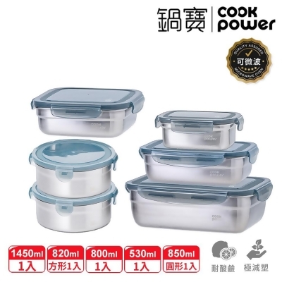 【CookPower鍋寶】可微波316不鏽鋼保鮮盒-6件組(CTV-BVS6145812) 