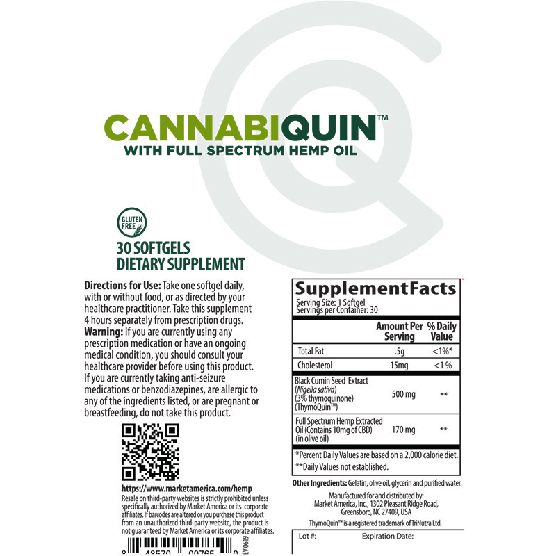 CannabiQuin Product Label. See Product Label Details section further below.