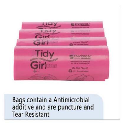 Stout® - Tidy Girl Feminine Hygiene Sanitary Disposal Bags - Keep restrooms smelling fresh and looking clean with these easy to use pink feminine hygiene disposal bags.  Each Tidy Girl bag has step-by-step instructions for proper use and sealed disposal in waste receptacles, preventing the spread of germs and...