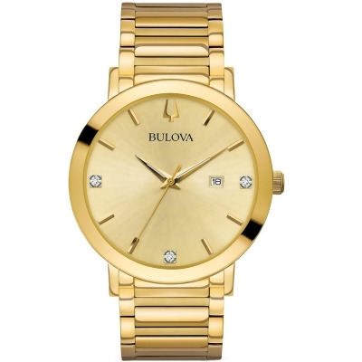 Bulova Men's Diamond Gold Dial Watch - 97D115 