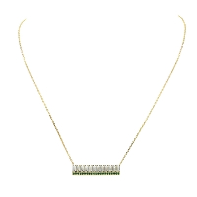 ALISA - Baguette and Emerald Green Bar Necklace (SPECIAL) Go to SHOPGLOBAL.COM