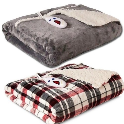 Biddeford Luxuriously Soft Velour and Sherpa Electric Heated Throw Blanket - Assorted Colors 