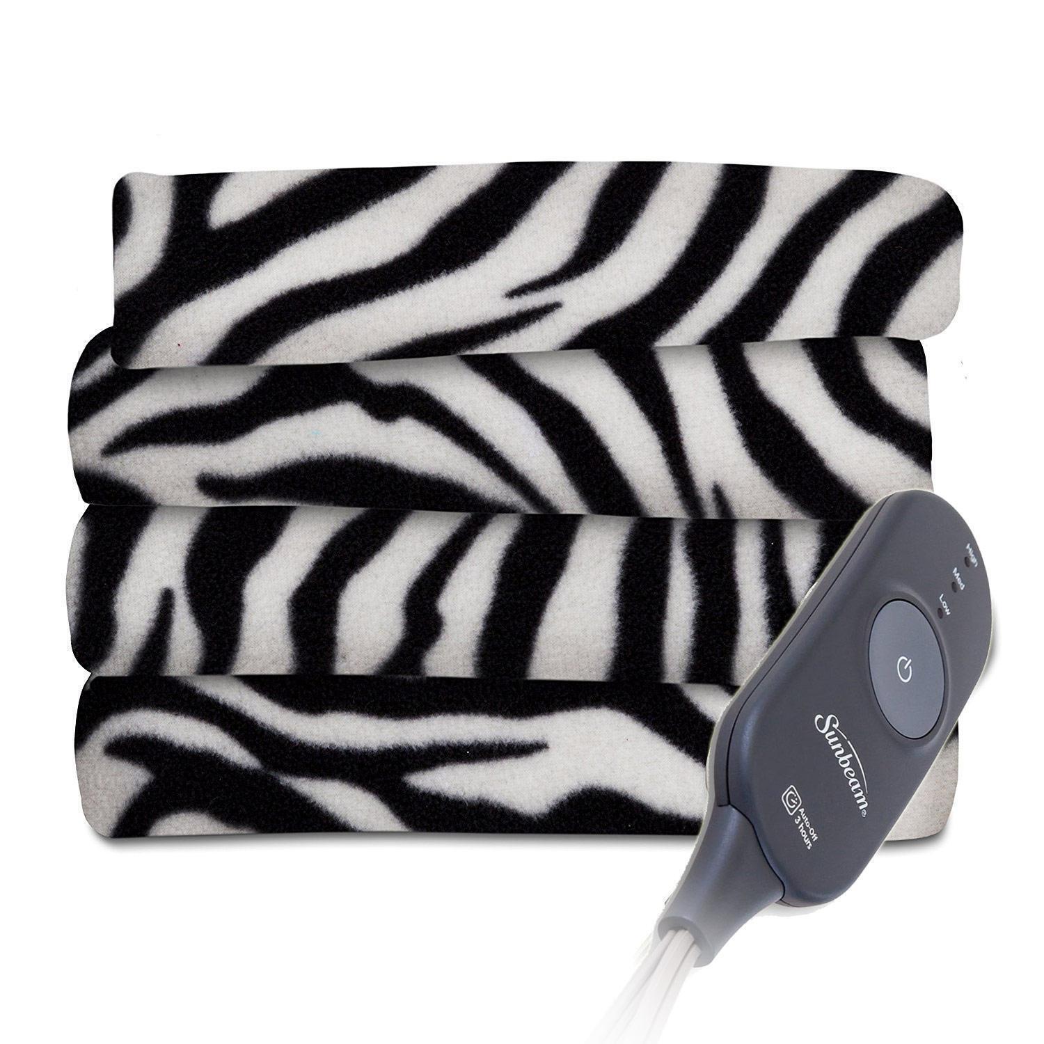 Sunbeam Fleece Electric Heated Throw Blanket Zebra