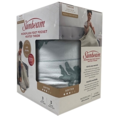 Sunbeam Microplush Comfy Toes Electric Heated Throw Blanket Foot Pocket Holiday Trees Washable Auto Shut Off 3 Heat Settings 