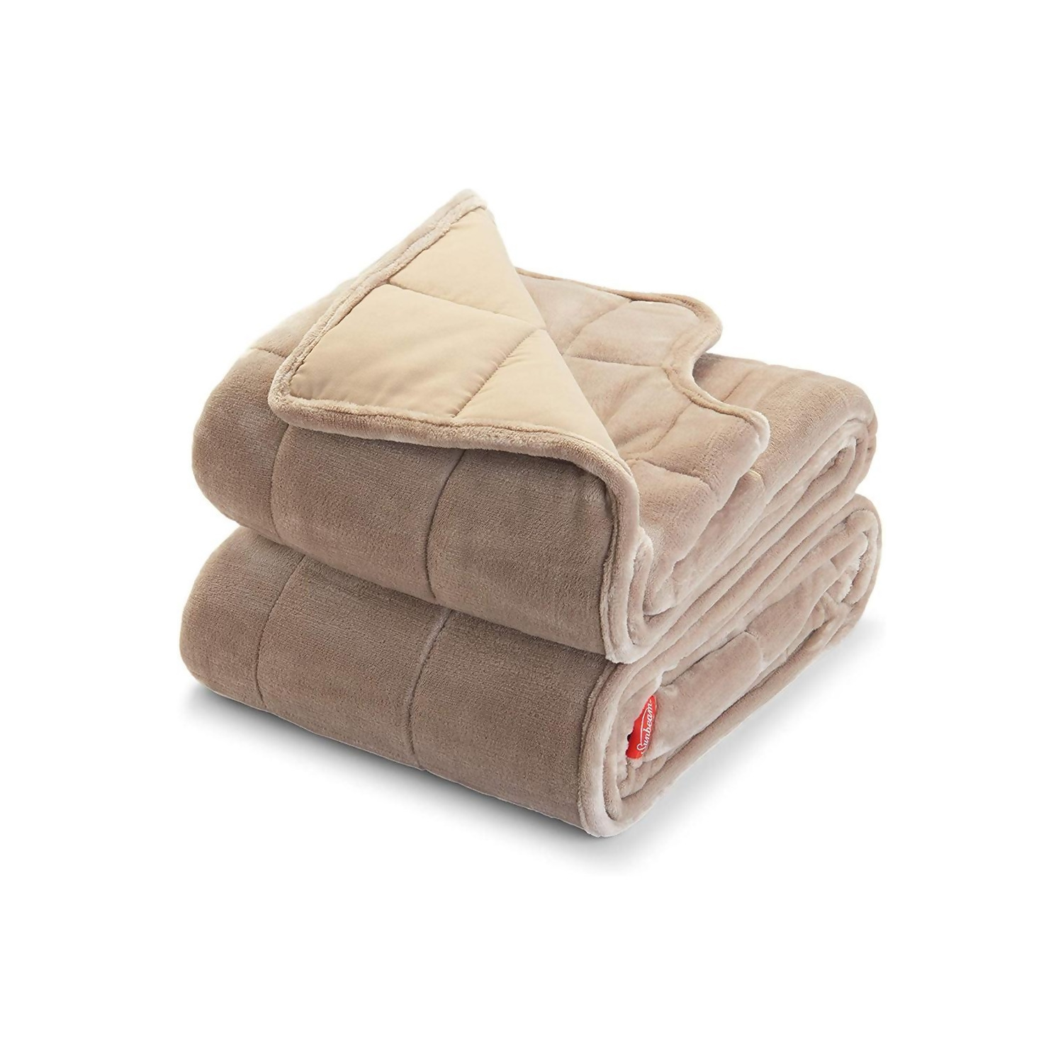 Sunbeam Warm Weighted Blanket | 15 Pounds, Reversible Plush Velvet/Microfiber with Arm Slits 54” x 73”, Mushroom