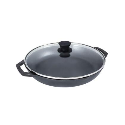 Lodge LC12EP 12 inch Seasoned Cast Iron Every Day Pan with Glass Lid 