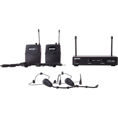 Gemini UHF02HLS34 533.7 MHz + 537.2 MHz 2 Channel Wireless Headset - Black 