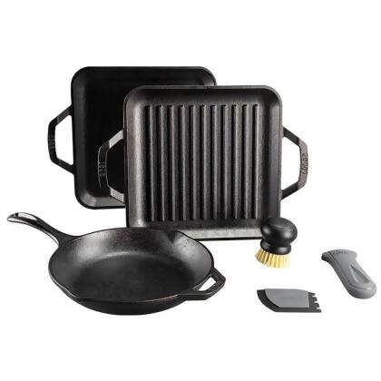 Lodge LC6GMSETA 6-Pc Chef Collection Cast Iron Grill/Griddle Gourmet Set 