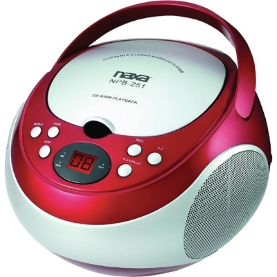 Naxa NPB251RED Portable CD Player with AM/FM Stereo Radio - Red 