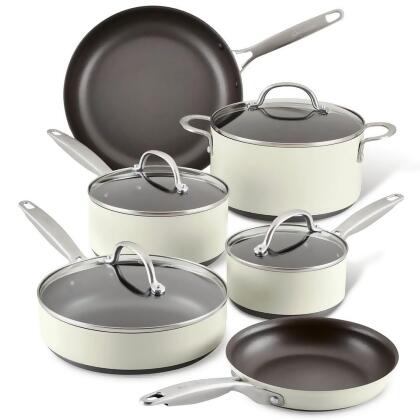 Anolon 85116 10-Piece Achieve Hard Anodized Nonstick Cookware Set - Cream 