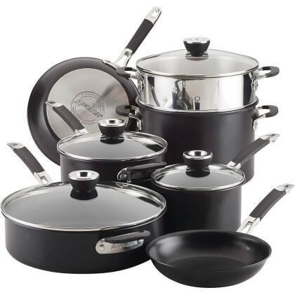Anolon 87537 SmartStack Hard-Anodized Nonstick Cookware Induction Pots and Pans Set, 10-Piece, Black 