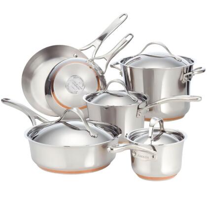 Anolon 75818 Nouvelle Copper Stainless Steel Cookware Pots and Pans Set, 10-Piece, Silver 