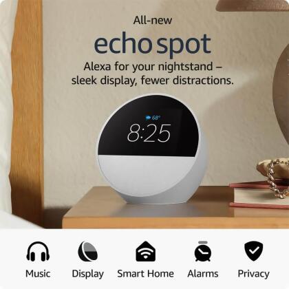 Amazon ECHOSPOTWH Echo Spot 2024 Smart Alarm with Alexa - Glacier White alternate image