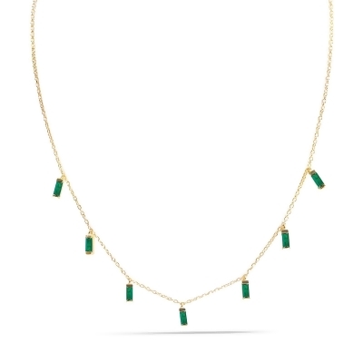 CARYN - Emerald Green Baguette Drop Necklace 