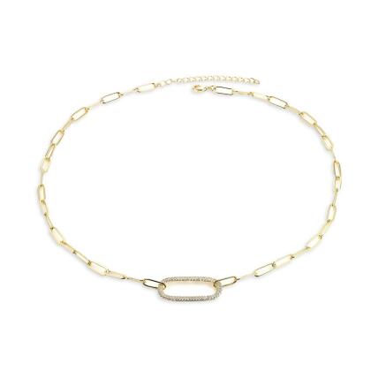 MARIA - Paperclip Necklace With Pave Oval Link (SPECIAL)