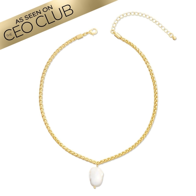 PERLA – Freshwater Pearl Pendant Wheat Chain Necklace