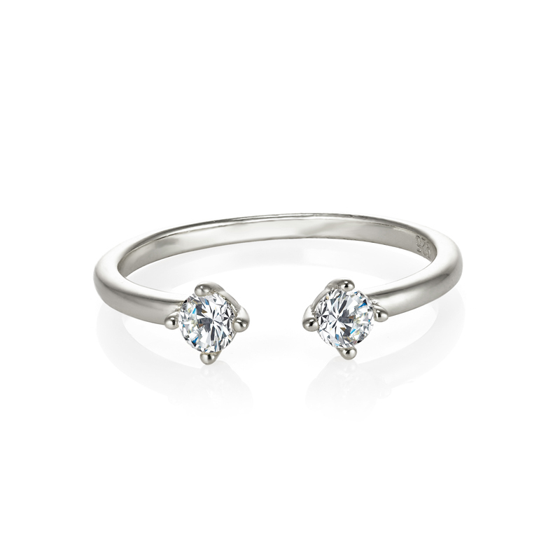 Layered Nicole - Double Solitaire Ring in silver