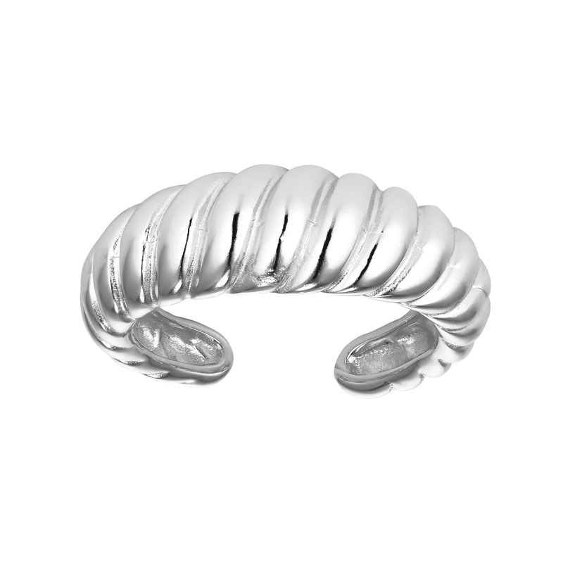 Closeup of MIA - Twisted Dome Ring, in silver, angled view