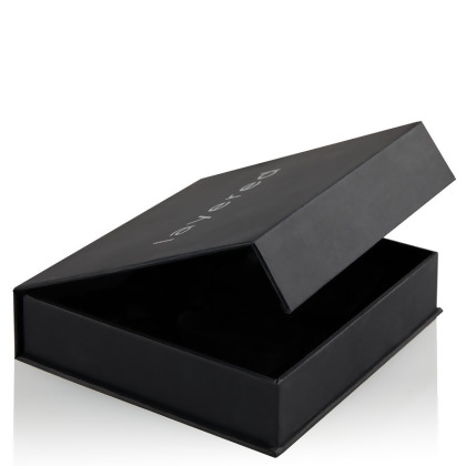 Layered Jewelry gift box black, partially opened, angled view
