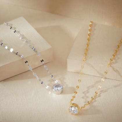 Two Layered Katie - Textured Solitaire Necklaces one each in gold and silver