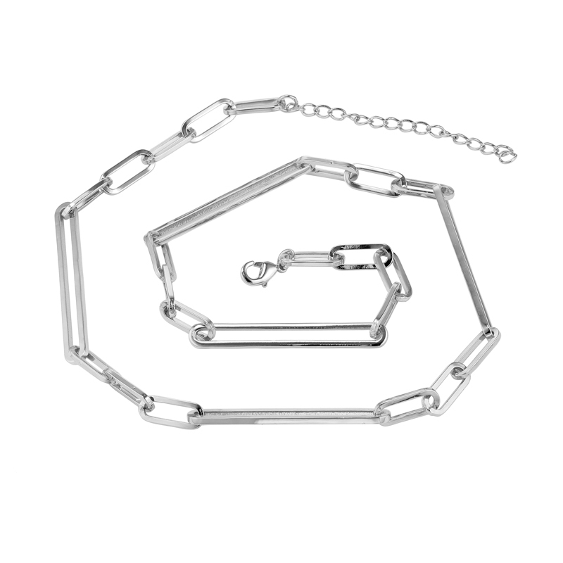  Layered SHAE - Link Necklace in silver, shown laying flat in a coil