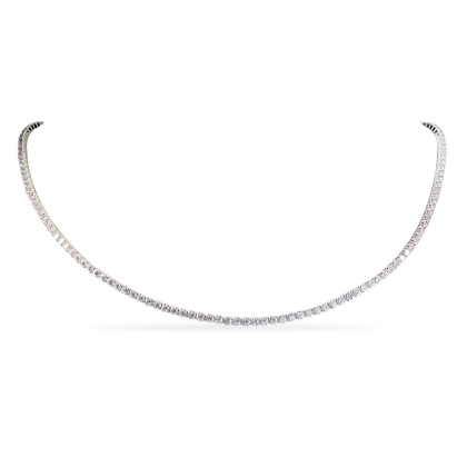 Closeup of Layered AYVA - Round Cut Tennis Choker in Silver