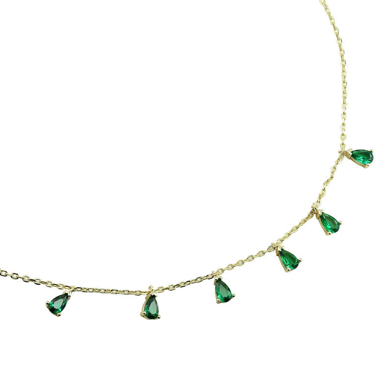 Layered KAI - Pear Drop Necklace in gold with green gems