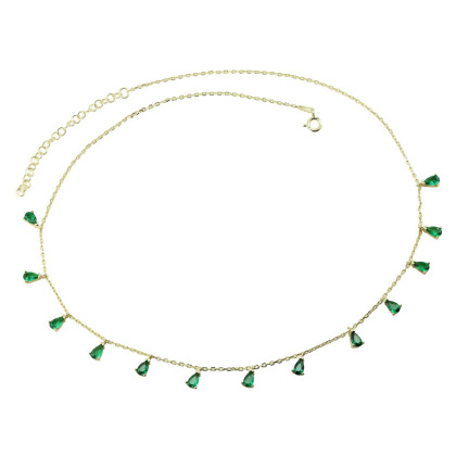 Layered KAI - Pear Drop Necklace, gold with green gems