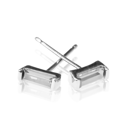 Closeup of Layered ISABELLA - Baguette Mini Studs earrings in Silver with Clear Gem