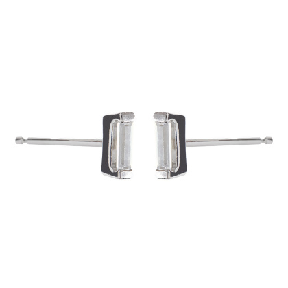 Closeup of Layered ISABELLA - Baguette Mini Studs earrings in Silver with Clear Gem