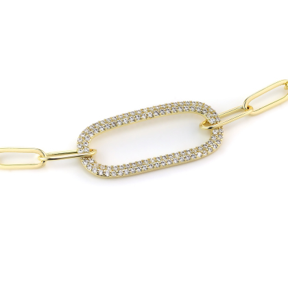 Close up of MARIA - Paperclip Necklace With Pave Oval Link in gold