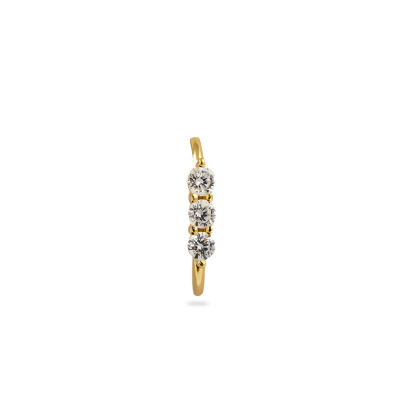 Closeup of Layered Zara - 3 Stone Ear Cuff in gold, straight-on view