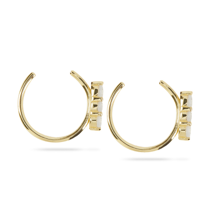 Closeup of Layered Zara - 3 Stone Ear Cuff in silver, side view