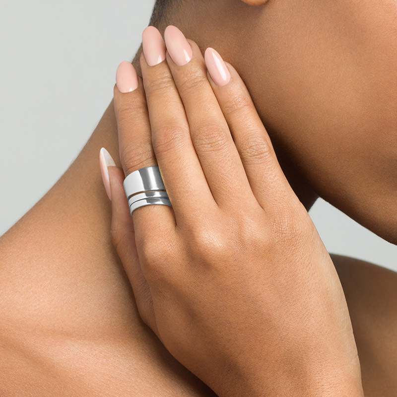 Model wearing Layered LAYLA Wide Modern Ring in silver