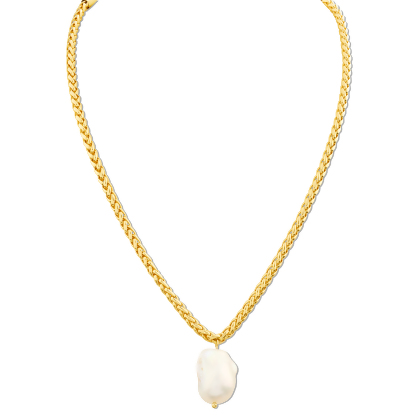 PERLA &ndash; Freshwater Pearl Pendant Wheat Chain Necklace alternate image