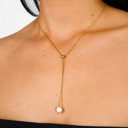 AVA &ndash; Dainty Freshwater Pearl Drop Lariat Necklace alternate image