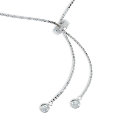 Closeup of Slip clasp for Layered VIOLET - Round Cut Tennis Bracelet in silver with clear gems at the end, with adjustable length