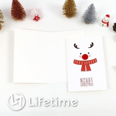 ﹝聖誕馴鹿卡片﹞正版 卡片 小卡片 賀卡 聖誕卡片 聖誕禮物 聖誕 馴鹿〖LifeTime一生流行館〗-Ⓑ馴鹿卡片-圍巾 