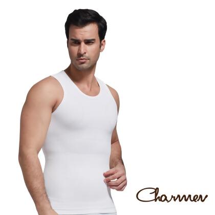 【Charmen】竹炭工型交叉挺背束胸背心 男性塑身衣 (白色/L) 