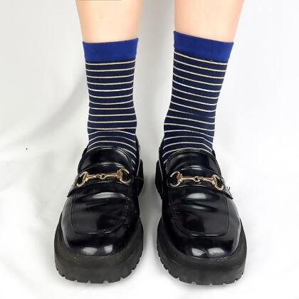 Best Tag 細條紋圖案襪 深藍 22-28cm 