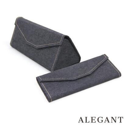 ALEGANT質感深灰牛仔三角眼鏡摺疊盒 摺疊收納眼鏡盒收納小物 立體眼鏡盒 硬殼眼鏡盒 眼鏡收納盒 墨鏡盒 太陽眼鏡盒 