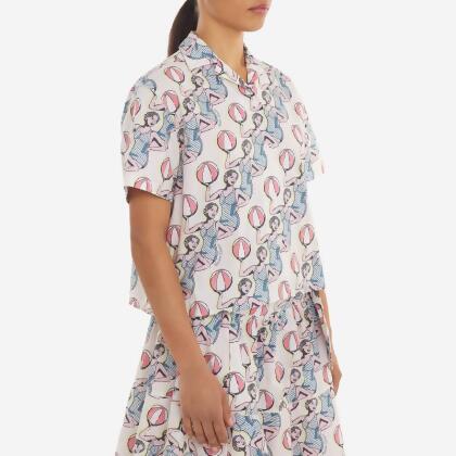 MAISON KITSUNÉ 跳舞女孩印花短袖合身襯衫--XS 