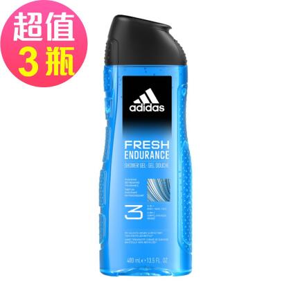 adidas愛迪達男性三合一潔顏洗髮沐浴露(清爽長效)x3罐組(400ml/罐) 
