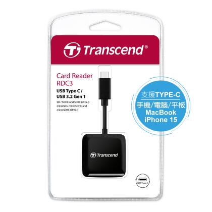 Transcend 創見 RDC3 高速Type C OTG SD記憶卡雙槽讀卡機-黑(TS-RDC3) 