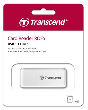 Transcend 創見 RDF5 高速USB 3.1 SD記憶卡雙槽讀卡機-白(TS-RDF5W) 