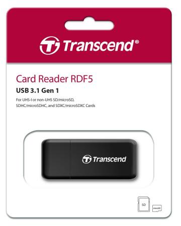 Transcend 創見 RDF5 高速USB 3.1 SD記憶卡雙槽讀卡機-黑(TS-RDF5K) 