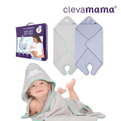 【ClevaMama】網路獨家 連帽圍裙式寶寶浴巾 98x98cm(灰色) 